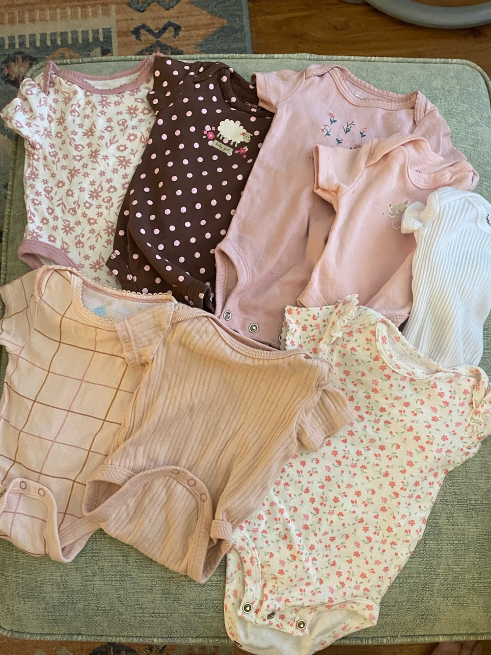 Baby Girls Pink and Brown Mixed Onesie Set/Lot